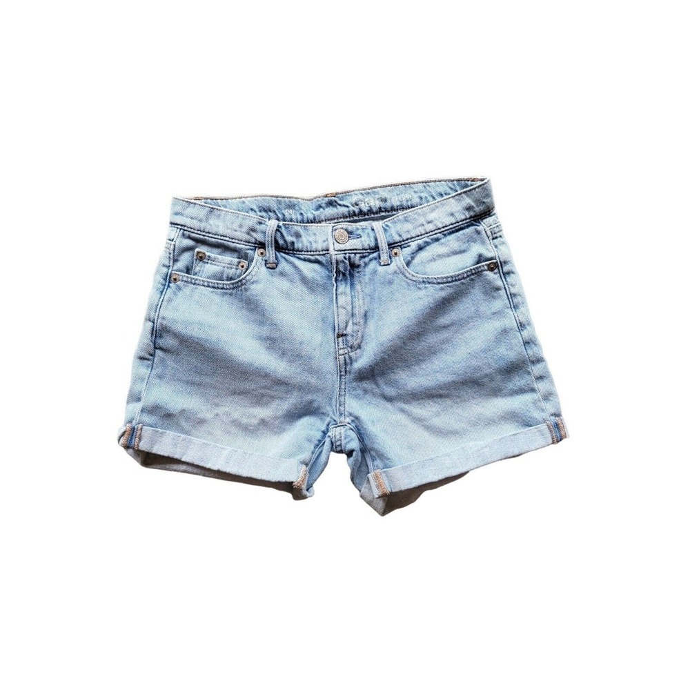GAP 1969 Denim Shorts 24R Womens Light Wash Floral Embroidered Mid Rise Cuffed